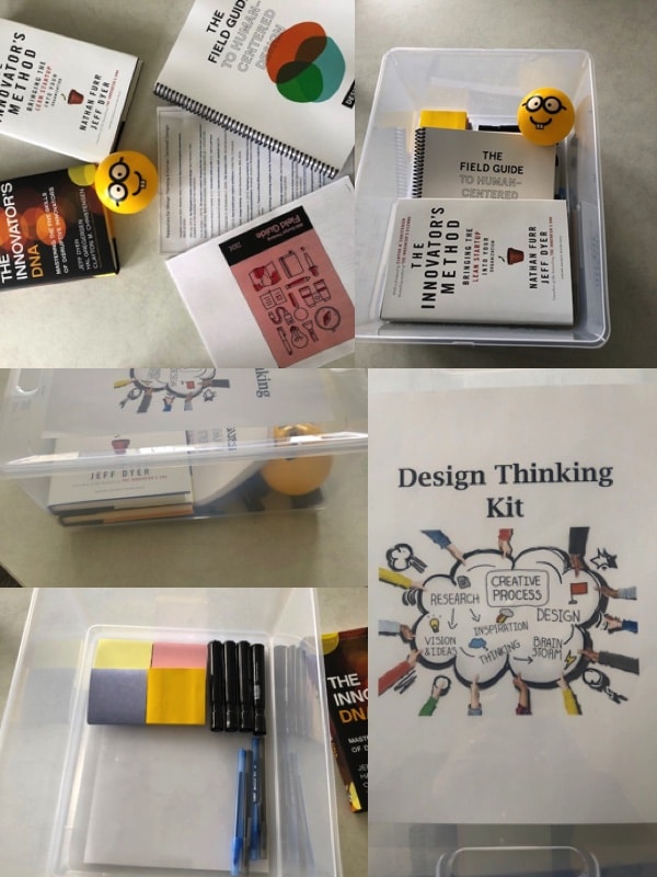 Photos of the design kit tote and contents